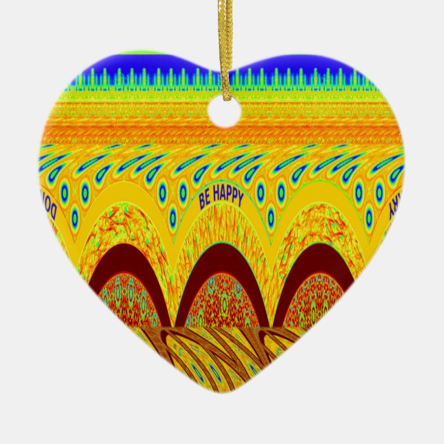 Don't Worry Be Happy Art Print Design Ceramic Ornament (Front)