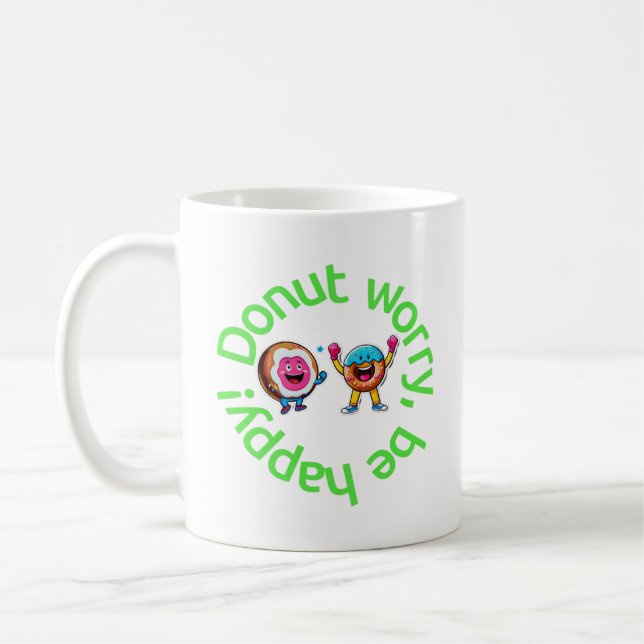 Dont worry be happy pun coffee mug (Left)