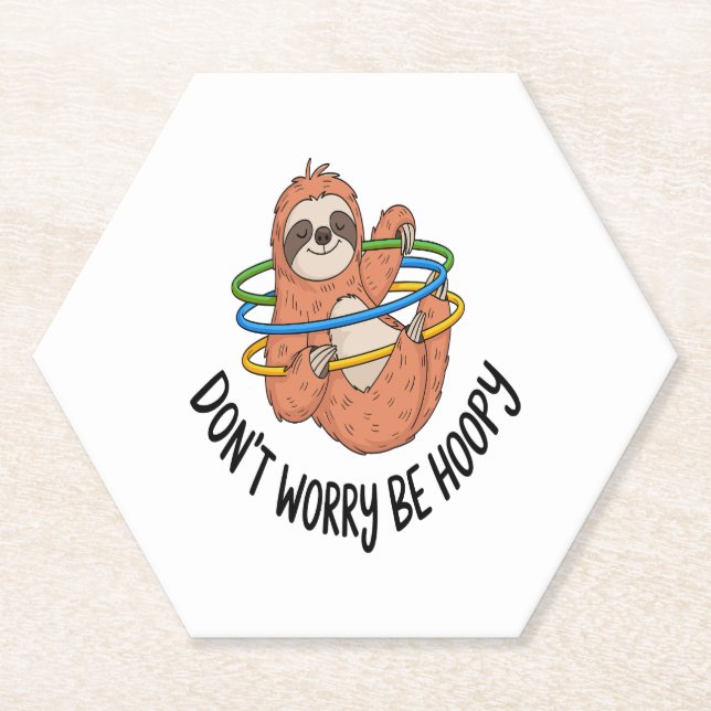 Don't Worry Be Hoopy Sloth Paper Coaster (Front)