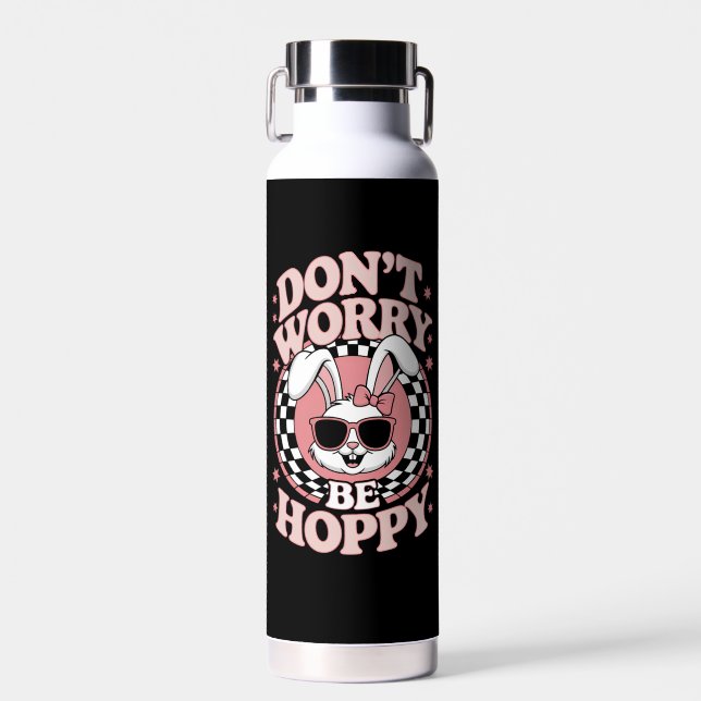 Don't Worry Be Hoppy Easter Bunny Rabbit Water Bottle (Front)