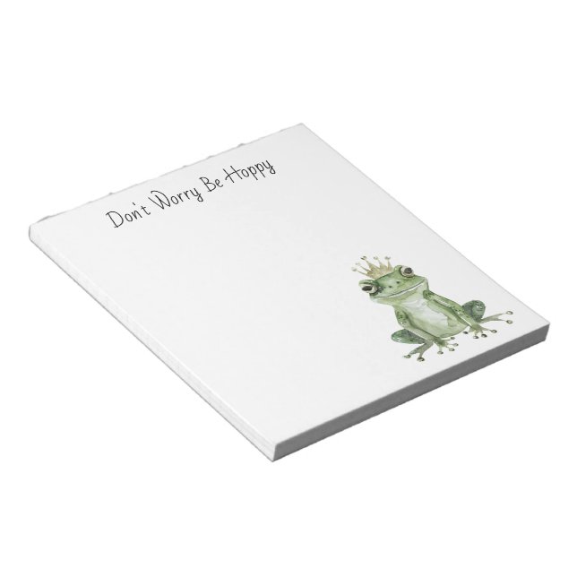 Don't Worry Be Hoppy Green Frog Crown Notepad (Angled)