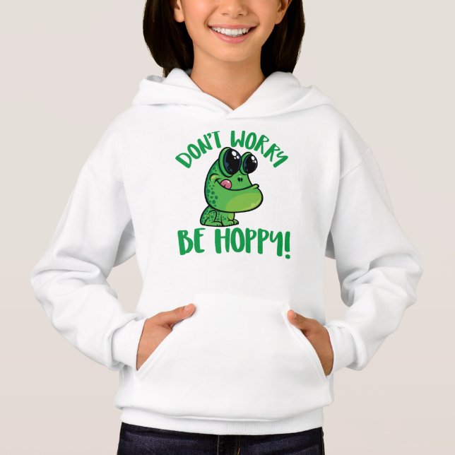 Don't Worry Be Hoppy Smiling Cartoon Frog (Front)