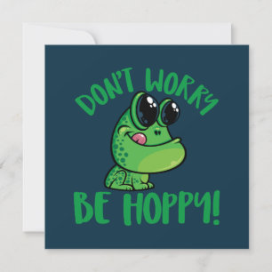 Don't Worry Be Hoppy Smiling Cartoon Frog Holiday Card