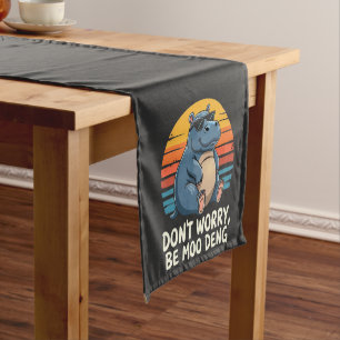 Don't Worry Be Moo Deng Baby Pygmy Hippo Retro Short Table Runner