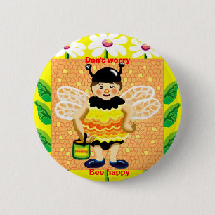 Don't worry, bee happy 6 cm round badge
