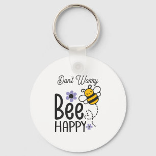 Don't Worry Bee Happy Floral Heart Key Ring