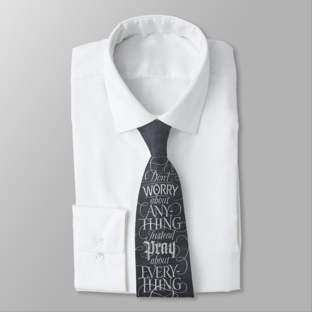DON'T WORRY - Chalkboard Calligraphy Christian Tie (Tied)
