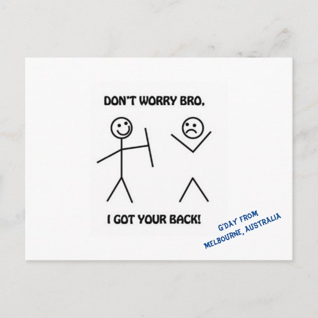 Don't Worry I Got Your Back Stickmen Stick Men Postcard (Front)