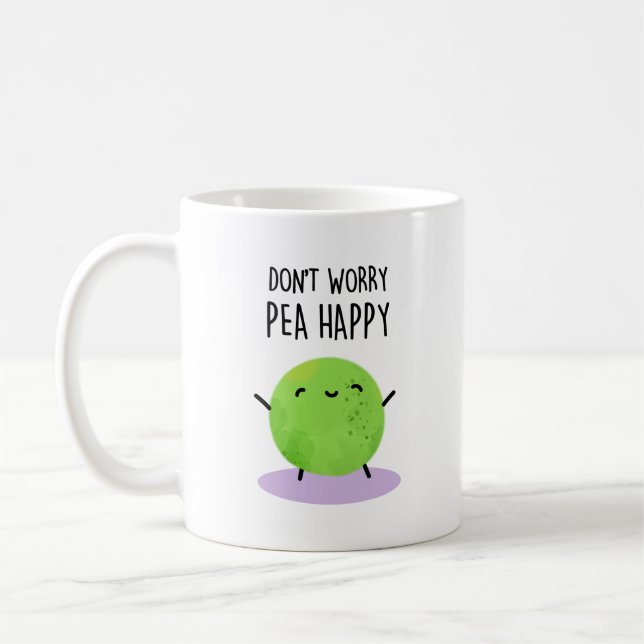 Don't Worry Pea Happy Funny Pea Pun  Coffee Mug (Left)