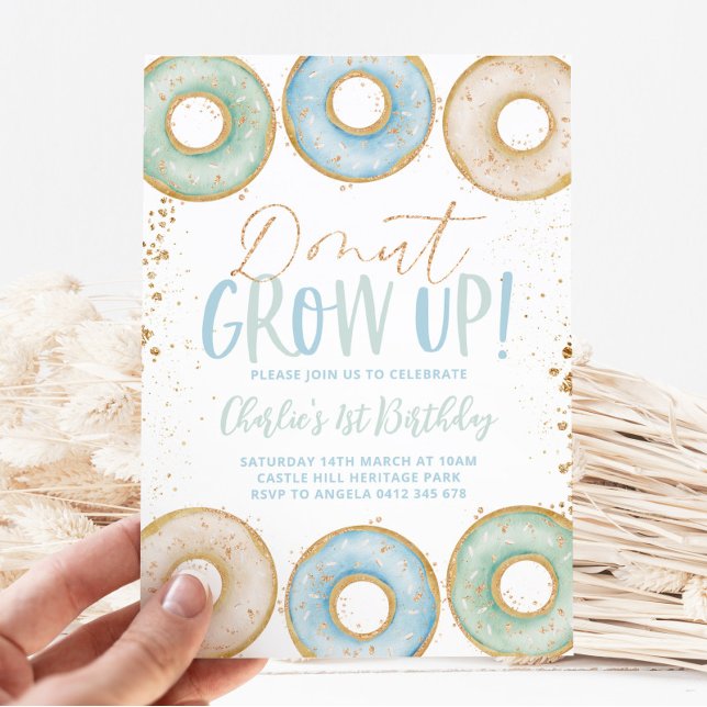 Donut 1st Birthday Invitation Boy Donut Grow Up (Creator Uploaded)