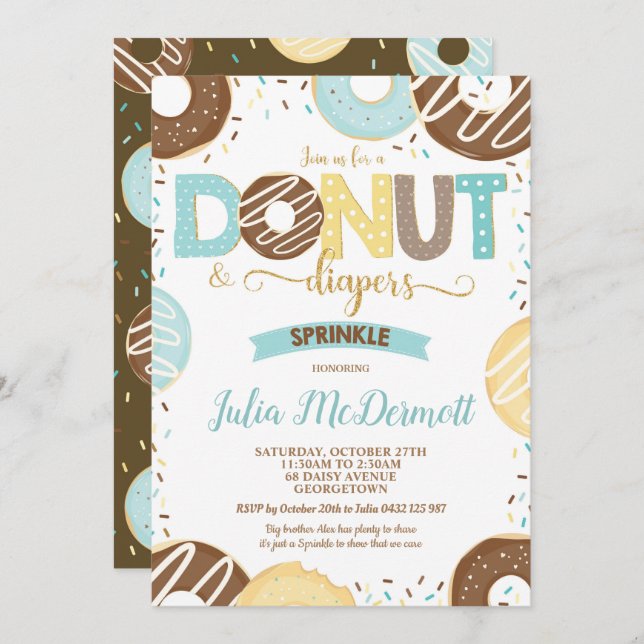 Donut and Diapers Baby Sprinkle Baby Shower Boy Invitation (Front/Back)