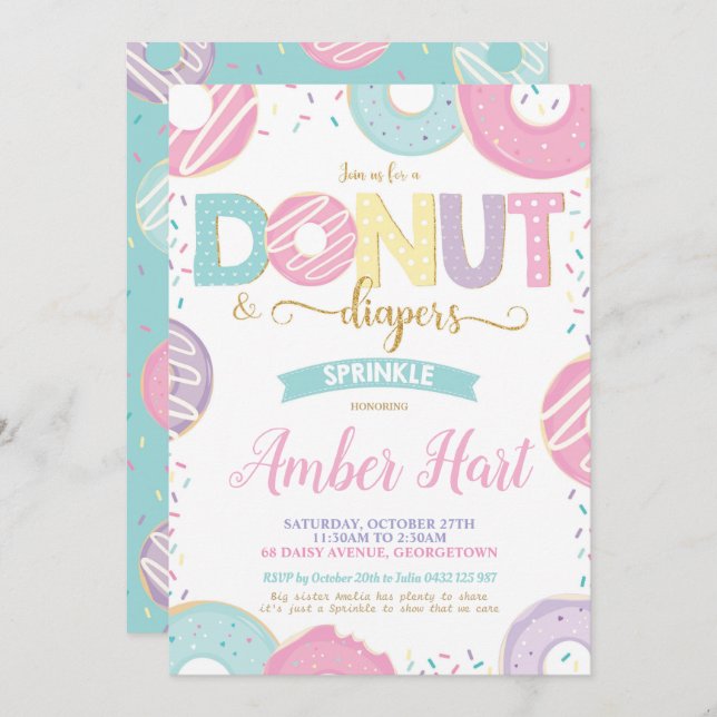 Donut and Diapers Sprinkle Baby Shower Girl Invitation (Front/Back)