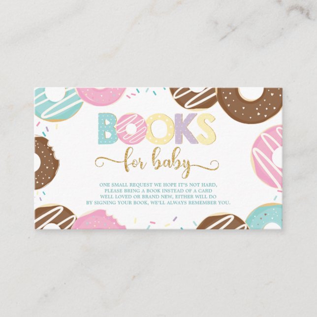 Donut Baby Shower Doughnut Girl Bring a Book Books Enclosure Card (Front)