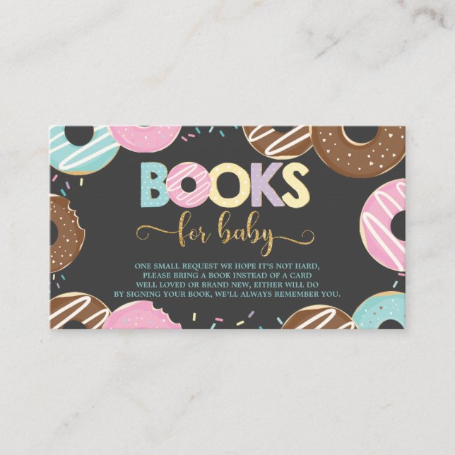 Donut Baby Shower Doughnut Girl Bring a Book Books Enclosure Card (Front)