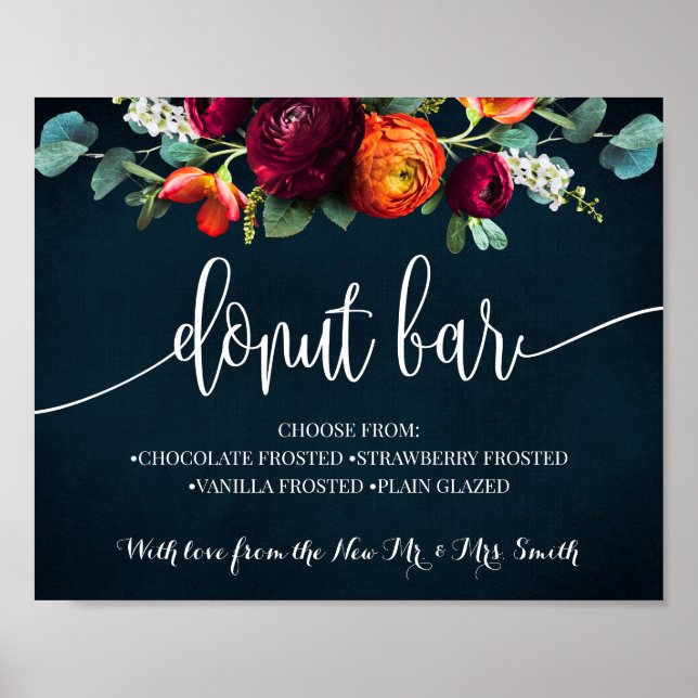 Donut Bar Bridal Wedding Reception Wine Navy Sign (Front)
