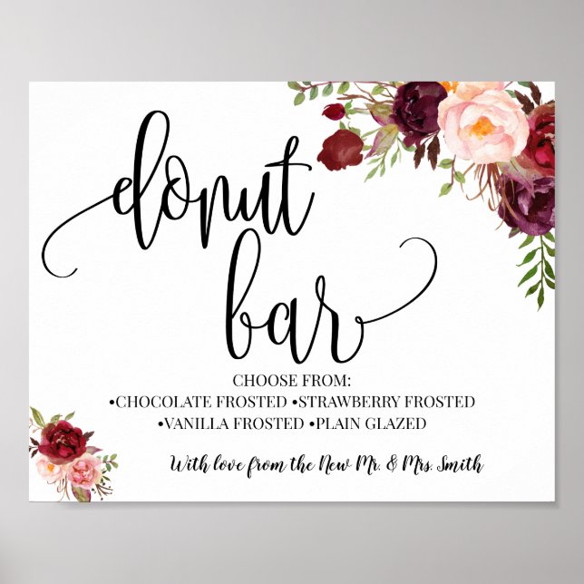 Donut bar party wedding reception marsala poster (Front)