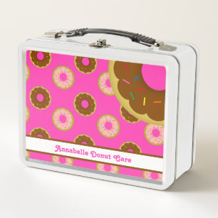 Donut Care Sprinkled Donuts Pink Personalized Metal Lunch Box