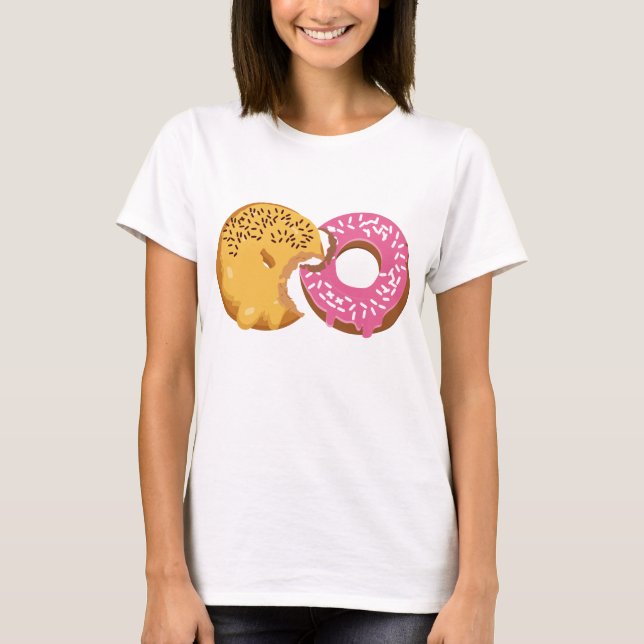 Donut Couple Bite Design T-Shirt (Front)