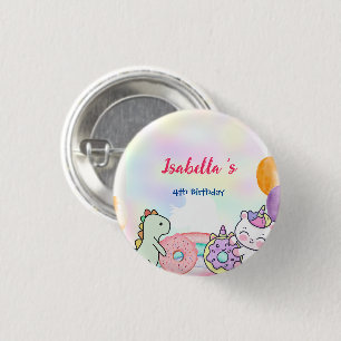 Donut Dinosaur Unicorn rainbow Balloon birthdday 3 Cm Round Badge