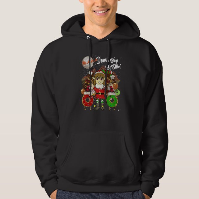 Donut Elf Christmas  80s Xmas Tree Santa Claus Ret Hoodie (Front)