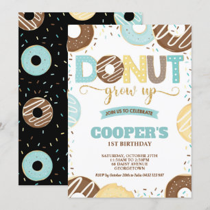 Donut Grow Up 1st Birthday Doughnut Party Boy Invitation