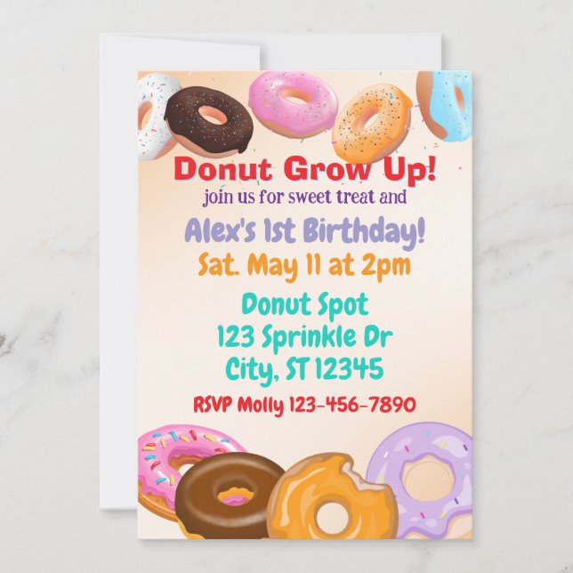 Donut Grow Up 1st Birthday Invitation (Front)