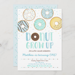 DONUT Grow Up Blue Doughnut Boy Birthday Invitation