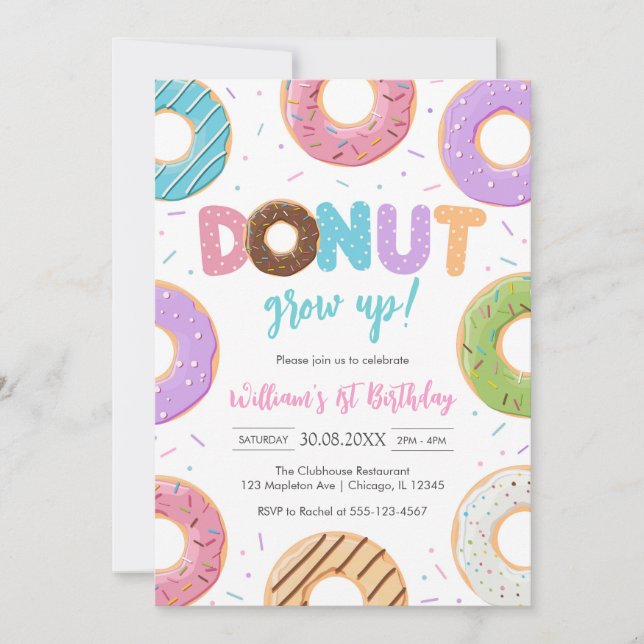 Donut Grow Up Donut Birthday Party Invitation (Front)