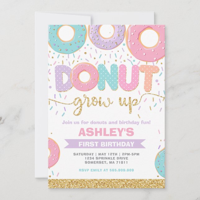 Donut Grow Up First 1st Birthday Invitation (Front)