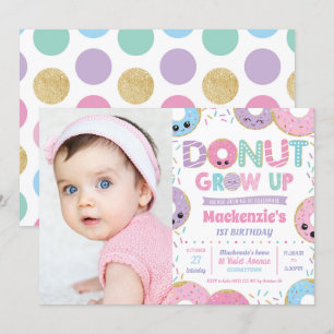 Donut Grow Up Kawaii Birthday Photo Invitation