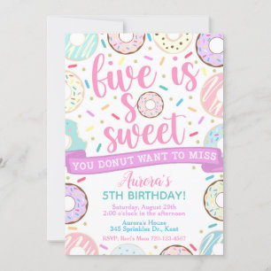 Donut Invitation, Five is Sweet Invitation, 5th Invitation