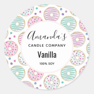 Donut Pattern Cute Colorful Candle Business Classic Round Sticker