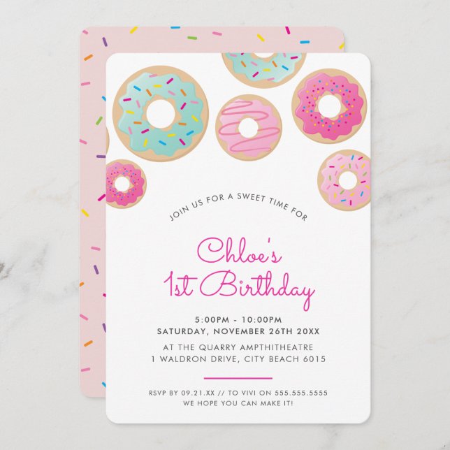 DONUT  pretty cute sweet treats buffet tween Invitation (Front/Back)