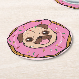 Donut Pug Round Paper Coaster