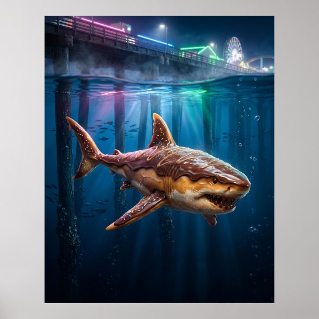 Donut Shark Neon Pier Poster (Front)