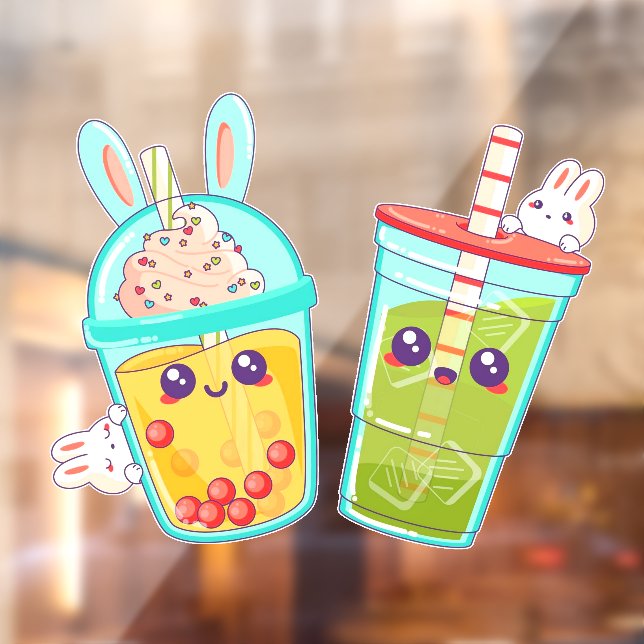 Donut Shop Bubble And Matcha Tea Bunny Cartoon  (Sheet 2)