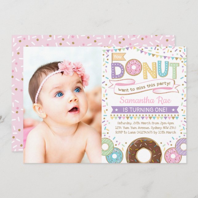 Donut Sprinkles Birthday Doughnut Party Invite (Front/Back)