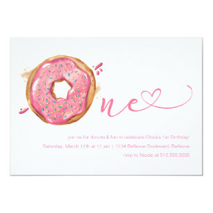 Donut Sprinkles Pink Girls 1st Birthday Invitation