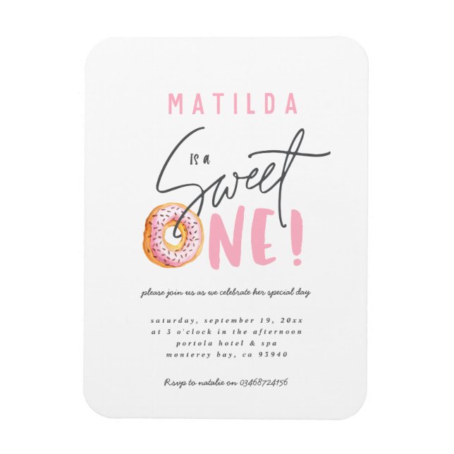 Donut sweet one 1st birthday party invitation magnet (Vertical)