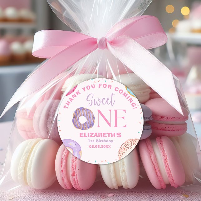 Donut Sweet One Birthday Party Donut Birthday Classic Round Sticker (Creator Uploaded)