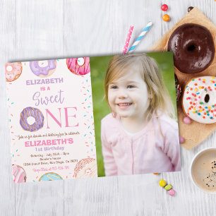 Donut Sweet One Birthday Party Photo 1st Birthday Invitation