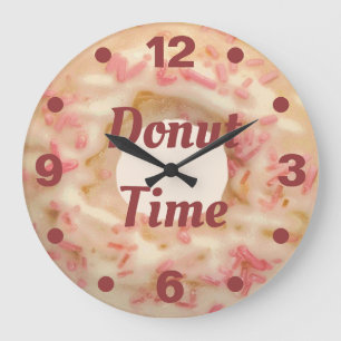Donut Time Frosted with Pink Sprinkles Fun Kitchen Large Clock