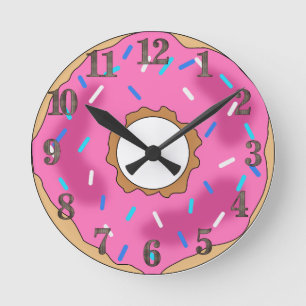Donut with glaze and straw round clock