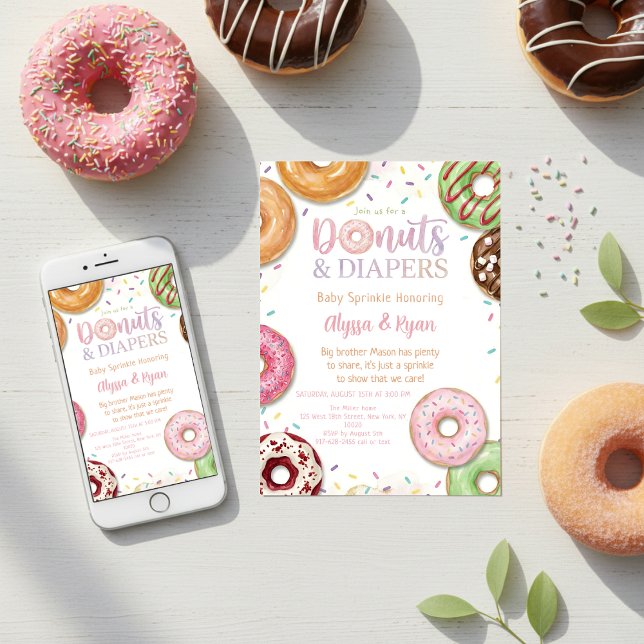 Donuts and Diapers Baby Shower Sprinkle Pastel Invitation (Creator Uploaded)