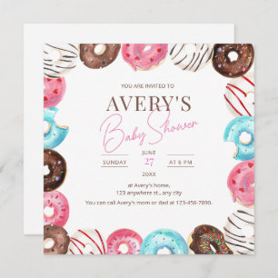 Donuts Baby Shower Invitation, Girl Baby Sprinkle  Invitation