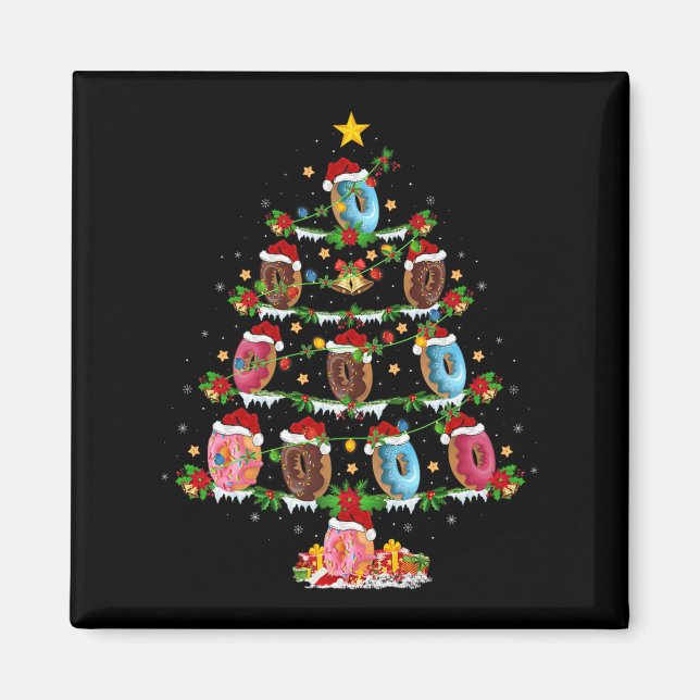 Donuts Christmas Tree Lights Funny Fast Food Donut Magnet (Front)