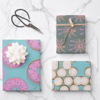 DONUTS CINNAMON SWIRLS and SKETCHY FLOWERS  Wrapping Paper Sheet