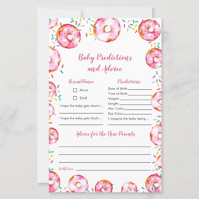 Donuts Diapers Baby Predictions Advice Game (Front)