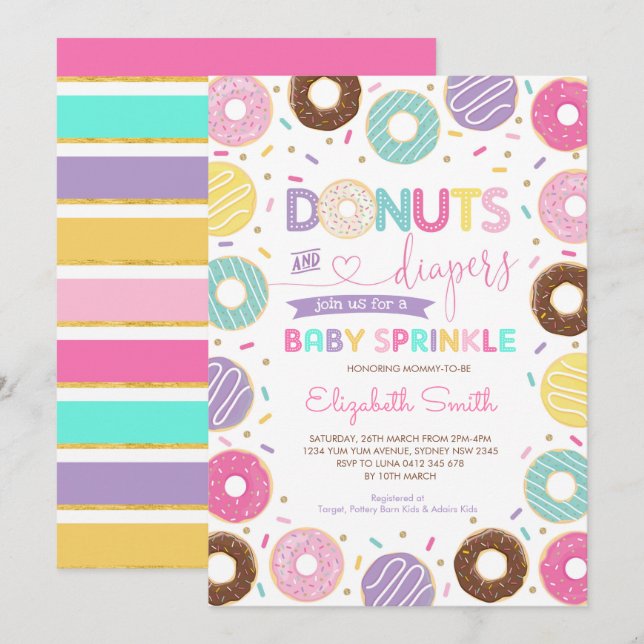 Donuts & Diapers | Rainbow Doughnuts Baby Sprinkle Invitation (Front/Back)
