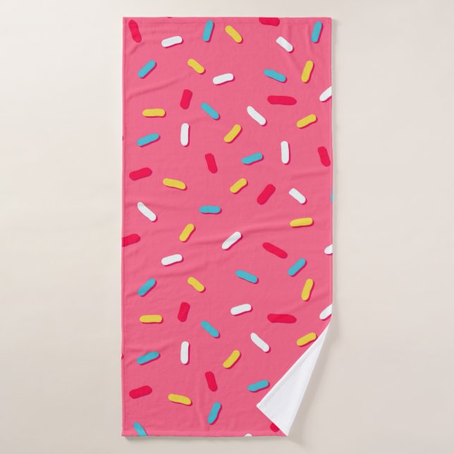 Donut's glaze seamless pattern, pink background, t bath towel (Bath Towel)